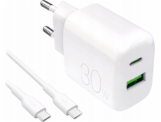 Puro PROLITE 30W USB-A / USB-C nabíječka do zásuvky + kabel USB-C - USB-C 1,2 m - bílá