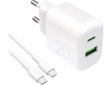 Puro PROLITE 20W USB-A / USB-C nabíječka do zásuvky + kabel USB-C - USB-C 1,2 m - bílá