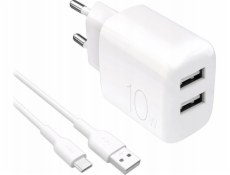 Puro PROLITE 10W síťová nabíječka 2x USB-A + USB-A - USB-C kabel 1,2 m - bílá