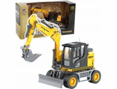 HUINA Kolový bagr s buldozerem, kovový, žlutý 1:50