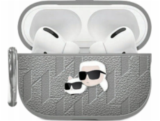 Karl Lagerfeld Pouzdro Monogram Karl & Choupette Head pro Apple AirPods 4 stříbrné