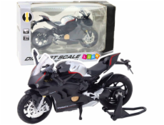 LeanToys Sportovní motocykl Kovová světla Zvuky Stříbrné prvky Černá V4 1:12