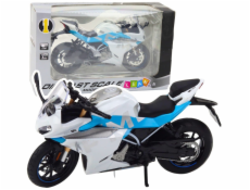 LeanToys Sportovní motocykl Kovová světla Zvuky Bílá Modrá 1:12