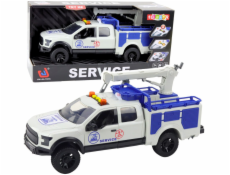 LeanToys Servisní vůz s jeřábem, světla, zvuky, bílá 1:12