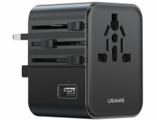 Usams Cestovní adaptér CC308 USB-C + USB-A 17W 4v1 US/AU/EU/UK černý
