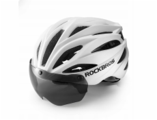 RockBros Cyklistická helma s kšiltem, odnímatelné ochranné brýle s UV zářením, unisex, matná - bílá