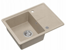 GraniteQ TONY 116 žulový dřez říční písek (béžový) 1 dřez s/bez (60x45x18,5), se sifonem a nerezovým uzávěrem