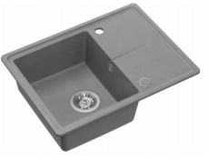 GraniteQ TONY 116 dřez ze stříbrné granitu (šedý) 1 dřez s/bez (60x45x18,5), se sifonem a nerezovým uzávěrem