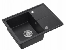 GraniteQ TONY 116 černý tečkovaný žulový dřez (černý) 1 dřez s/bez (60x45x18,5), se sifonem a nerezovým uzávěrem