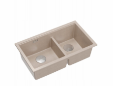 GraniteQ ČTVRÁK | LOGAN 120 | žulový kuchyňský dřez PEARL BEIGE + OCEL | rozměry: 76 x 45 x 23,5 cm | 2komorová vložka | výška dna skříňky od: 80 cm