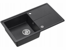 GraniteQ TONY 111 černý tečkovaný žulový dřez (černý) 1 dřez s/bez (78x45x18,5), se sifonem a nerezovým uzávěrem