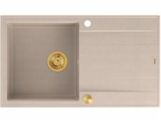 GraniteQ Dřez EVAN 111 se sifonem Push 2 Open, 1 dřez, s/bez (860x500x210) perleťově béžových / zlatých prvků