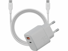 Vega Sada Bazic Goport Velox 1xUSB-C 1xUSB-A GaN 35W nabíječka do zásuvky s opleteným kabelem bílá