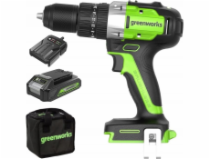 Greenworks 24V vrtačka-šroubovák GD24DD60K2 sada nabíječka + 2Ah baterie + měkké pouzdro