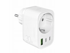 Puro Nabíječka 30W Power Delivery se zástrčkou a zásuvkou Schuko 2x USB-C + 1x USB-A - bílá