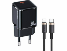 Usams Nabíječka USAMS USB-C T45 30W PD3.0 + QC3.0 rychlé nabíjení + U63 USB-C/Lightning kabel černá/černá UXTZH01 (USAMS-UX)