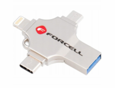 ForCell USB flash disk 64GB USB 3.2 Gen 1 (USB A / USB C / Lightning / Micro USB) F-Data Metal Quad stříbrný