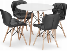 Leobert Sada kulatého stolu TODI 80 bílá + 4 černé židle LAGO
