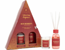 Beliani Glowing Elegance sada vonných difuzérů s vonnými tyčinkami Red Fruits 95ml + vonná svíčka Red Fruits 120g