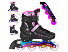 Nils Extreme NH10905 4v1 RŮŽOVÉ LED KOLENEČKOVÉ BRUSLÍ S DUHOVOU HOKEJOVOU ČEPELÍ VELIKOST S (31-34) NILS EXTREME