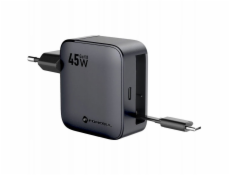 ForCell Nabíječka do zásuvky F-Energy GaN USB C + zatahovací kabel USB C PD QC4.0 3A 45W VT-R5 šedá