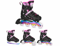 Nils Extreme NH10905 4v1 RŮŽOVÉ LED KOLENEČKOVÉ BRUSLÍ S DUHOVOU HOKEJOVOU ČEPELÍ VELIKOST L (39-42) NILS EXTREME