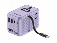 Verbatim Cestovní adaptér EU/UK/US GaN 2xUSB-C/2xUSB-A/1xUSB-C PD 100W fialový 30193