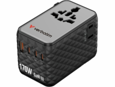 Verbatim Cestovní adaptér GaN EU/UK/USA 2xUSB-A/3xUSB-C PD 170W černý 30190