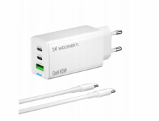 Wozinsky Nabíječka GaN 65W s 2xUSB-C USB porty a 65W CC kabelem - bílá
