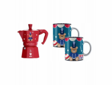 Bialetti - Sada Joyful Christmas, kávovar Moka Express 6tz, červený + 2 šálky o objemu 300 ml