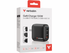 Verbatim Mini GaN 100W síťová nabíječka 2x USB-C PD / 1x USB-A QC černá 32230