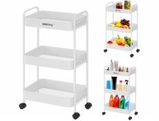 KingHoff 3patrová ocelová police s kolečky otočnými o 360°, bílá, KH-1942