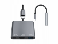 Wozinsky Hub WHCH-01 USB-C PD 100W HDMI 4K@30Hz USB-A 10Gbps - šedý
