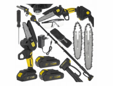 Geko Akumulátorová motorová pila 6 kusů v kufru 2x2,0Ah 21V – sada XXL s teleskopickým výložníkem 1,65-2,50 m (10 ks)