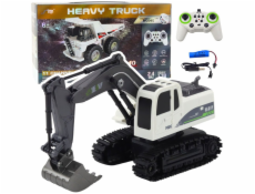 LeanToys RC pásový bagr se světly a zvuky bílý 1:24 LEAN Toys