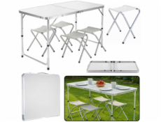 Lean Skládací kempingový stůl se 4 židlemi, šedý LEAN