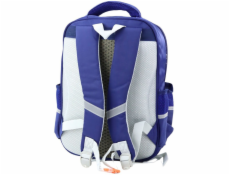 Lean Školní batoh s nášivkami dinosaurů, hrudní popruh, tmavě modrý, 39x27x15cm