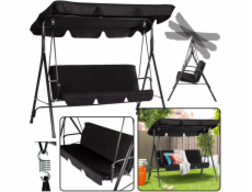 Lean Třímístná zahradní houpačka s polštáři a matrací, černá