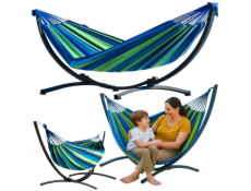 Lean Houpací síť Garden s rámem, dvojitá, zelenomodrá, 200x120