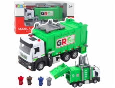 LeanToys Popelářské auto se 4 motorizovanými popelnicemi, světly, zvuky a zelenou barvou od LEAN Toys