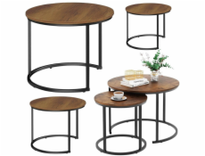 Lean Sada 3 kulatých konferenčních stolků v vintage stylu z přírodního dřeva, 51 cm, 40 cm, 30 cm