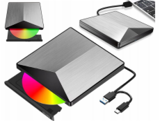 Zenwire DVD přehrávač Externí přenosná mechanika DVD CD RW PŘEHRÁVAČ 2 v 1 USB 3.0 a USB-C 3.1 pro notebook a počítač HLINÍKOVÝ REKORDÉR