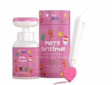 HiSkin Kids Merry Christmas kreativní sada pro děti pěna na mytí rukou s růžovými bobulemi 300ml + 3D pero 1ks