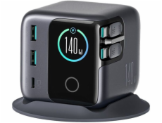 Joyroom Stolní nabíječka Podix JR-TRD01 GaN 140W s 5 porty a dvěma zatahovacími kabely - šedá