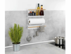 Wenko Multifunkční kuchyňská police MAGNA s držákem na papírové utěrky a háčky, instalace bez vrtání, WENKO